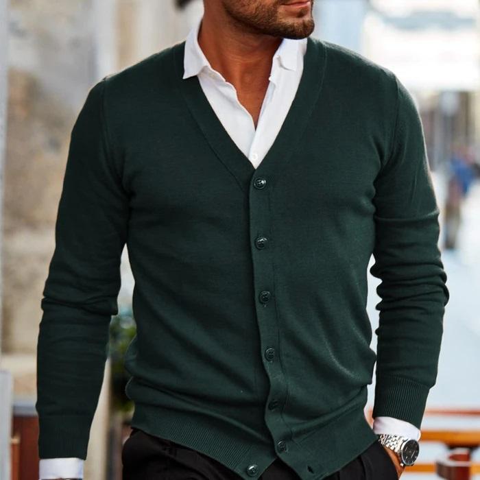 Men's Cardigan with V-Neck and Button Closure