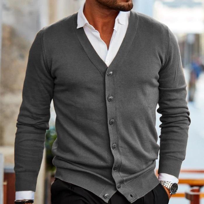 Men's Cardigan with V-Neck and Button Closure