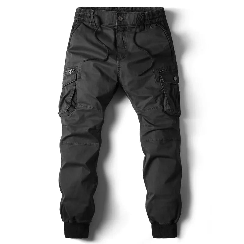 Men's Cargo Joggers with Drawstring Waist and Ribbed Cuffs