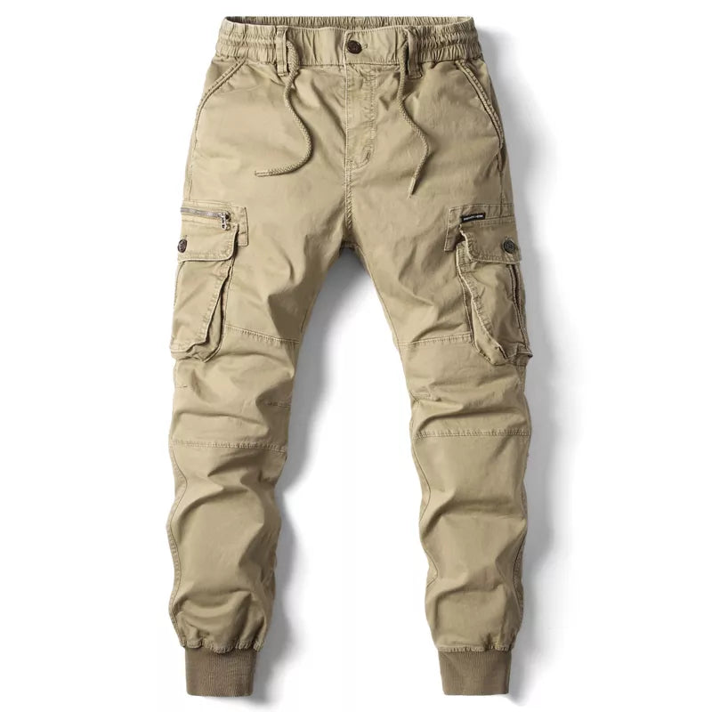 Men's Cargo Joggers with Drawstring Waist and Ribbed Cuffs