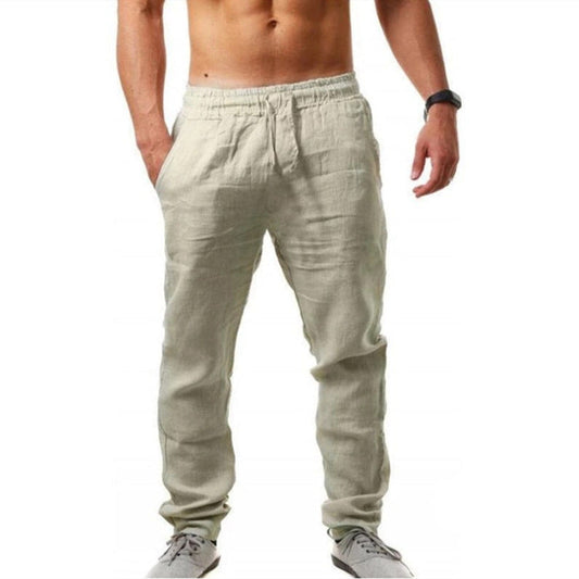 Men's Casual Long Pants with Elastic Waist and Drawstring - 1