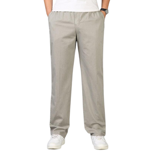 Men's Casual Straight Cut Pants with Elastic Waistband - 1
