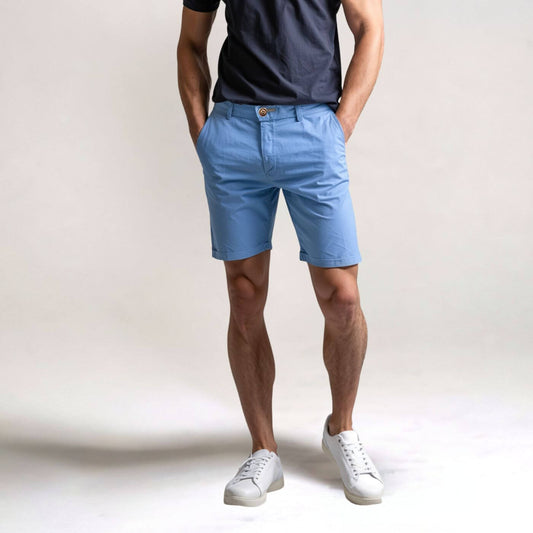 Men's Chino Shorts with Elastic Waistband and Cuffed Hem - 1