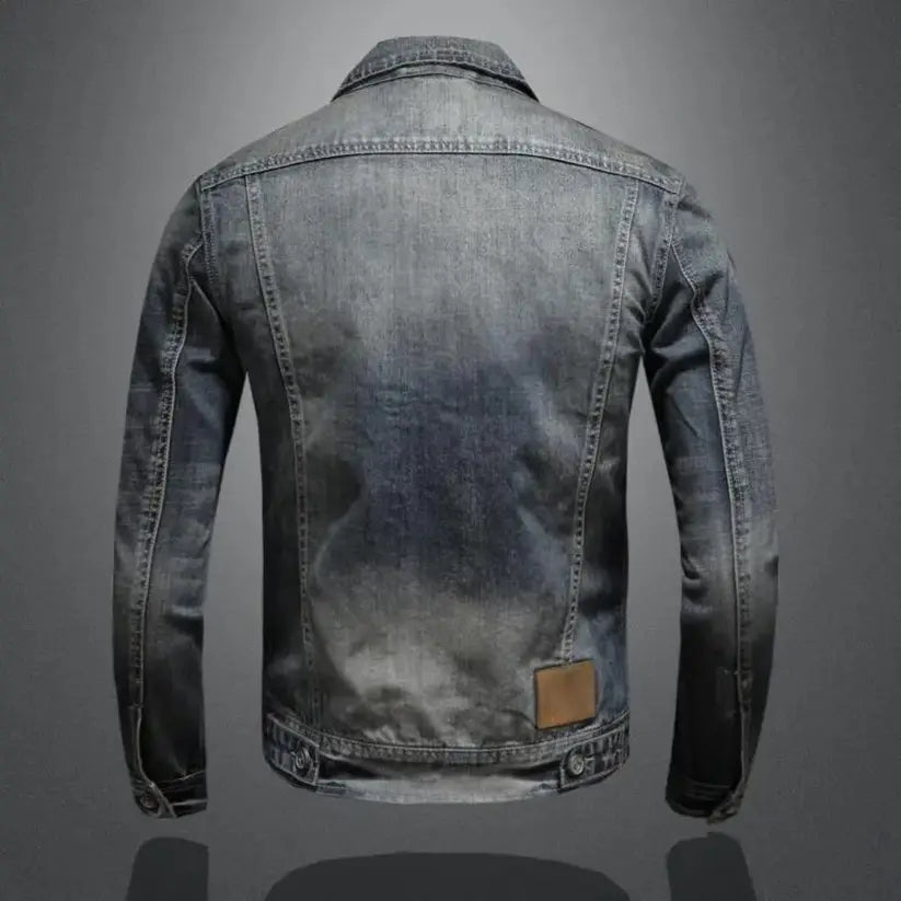 Men's Denim Jacket with Zip Closure, Spread Collar and Chest Pockets