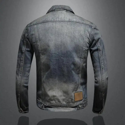 Men's Denim Jacket with Zip Closure, Spread Collar and Chest Pockets