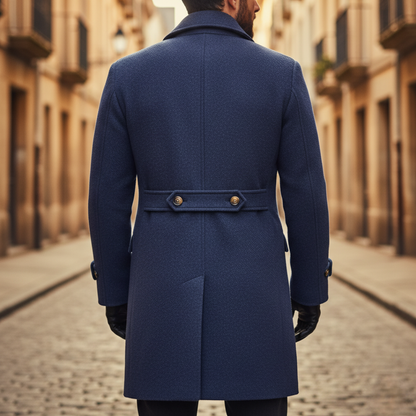 Men's Double-Breasted Pea Coat with Peaked Lapels and Hip Pockets