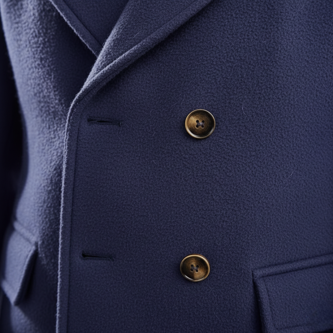 Men's Double-Breasted Pea Coat with Peaked Lapels and Hip Pockets