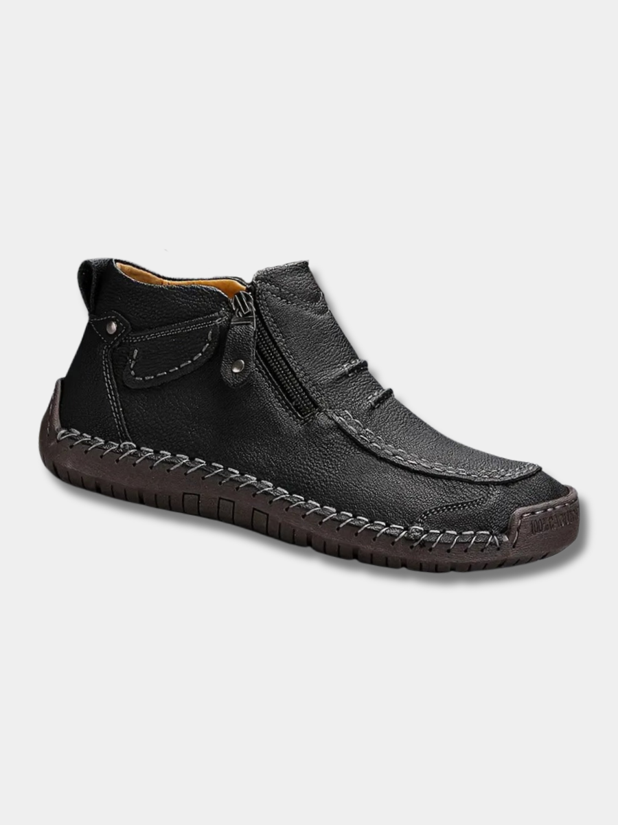 Men's Faux Leather Ankle Boots with Side Zip and Orthopedic Sole