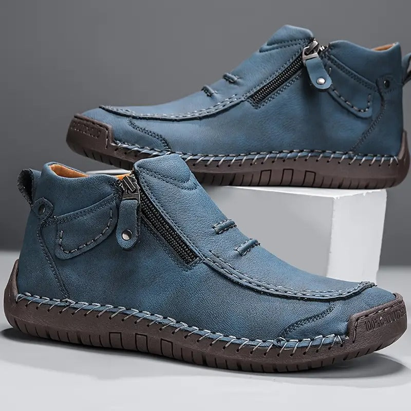 Men's Faux Leather Ankle Boots with Side Zip and Orthopedic Sole
