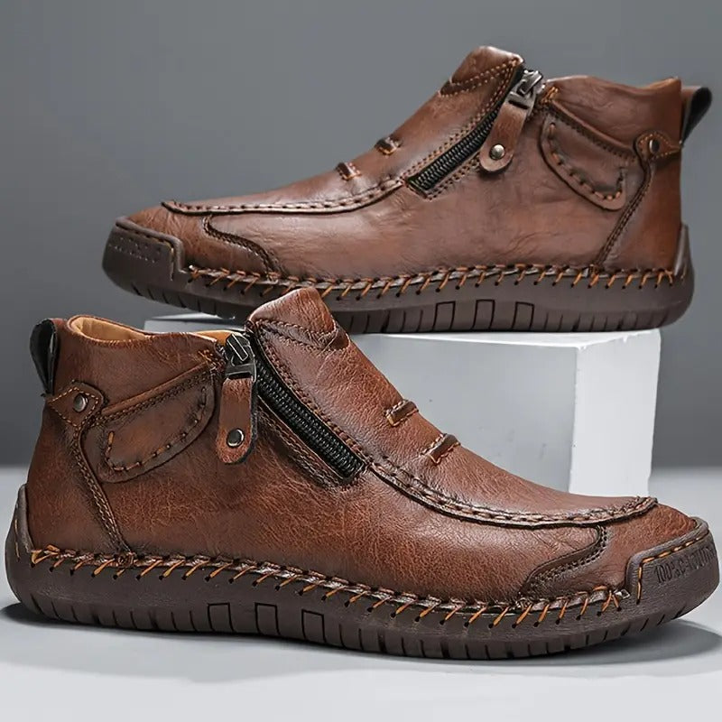 Men's Faux Leather Ankle Boots with Side Zip and Orthopedic Sole