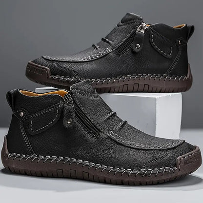 Men's Faux Leather Ankle Boots with Side Zip and Orthopedic Sole