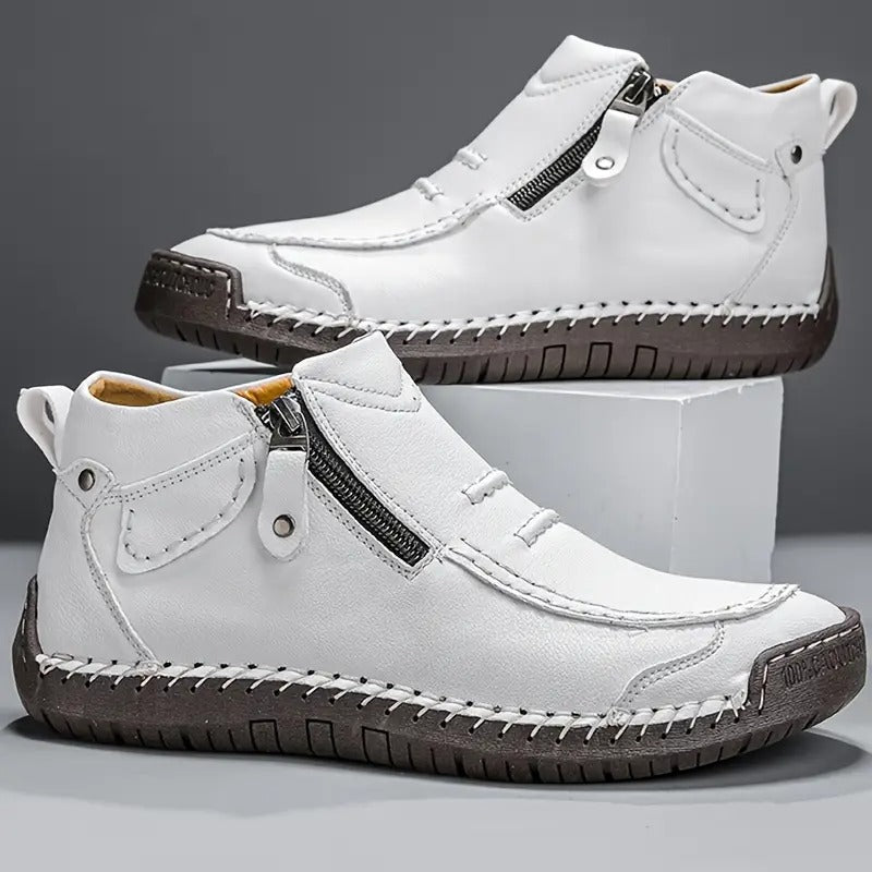 Men's Faux Leather Ankle Boots with Side Zip and Orthopedic Sole