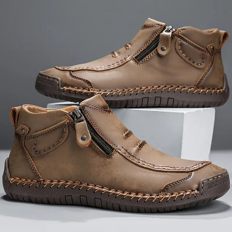 Men's Faux Leather Ankle Boots with Side Zip and Orthopedic Sole