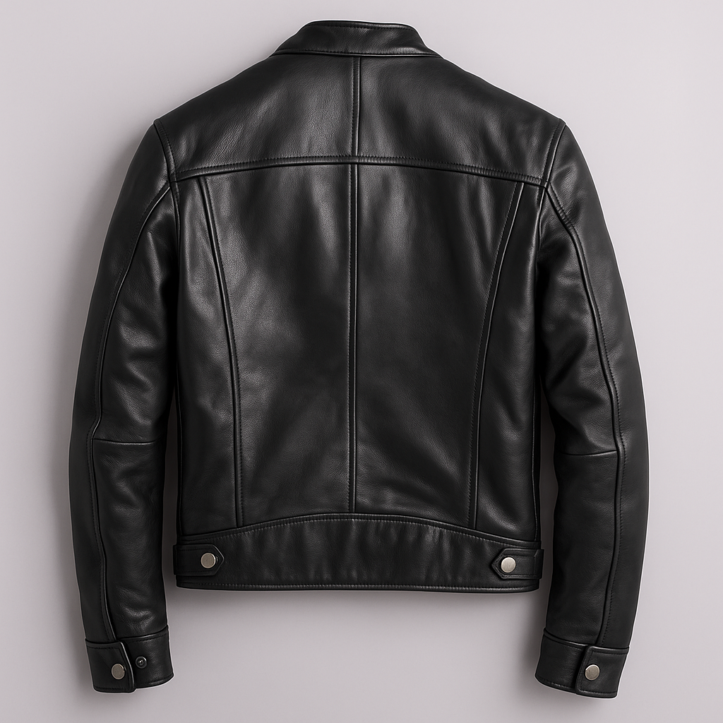 Men's Faux Leather Biker Jacket with Stand Collar and Zip Closure