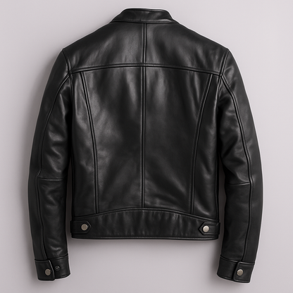 Men's Faux Leather Biker Jacket with Stand Collar and Zip Closure