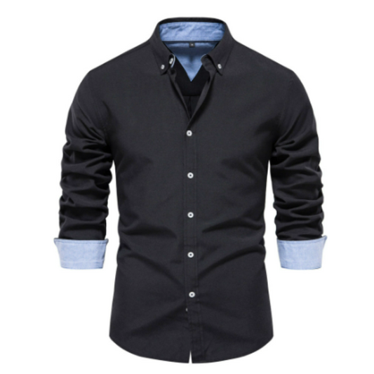 Men's Formal Long Sleeve Shirt with Buttoned Collar and Slim Fit - 1
