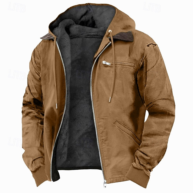 Men's Hooded Winter Jacket with Full-Zip Closure and Fleece-Lined Interior