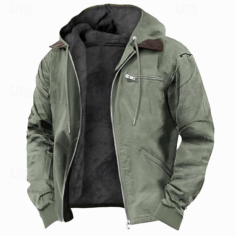 Men's Hooded Winter Jacket with Full-Zip Closure and Fleece-Lined Interior