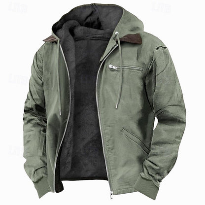 Men's Hooded Winter Jacket with Full-Zip Closure and Fleece-Lined Interior