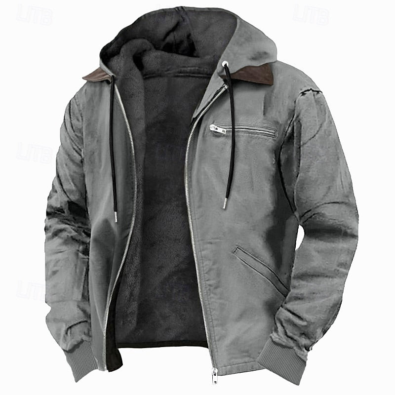 Men's Hooded Winter Jacket with Full-Zip Closure and Fleece-Lined Interior