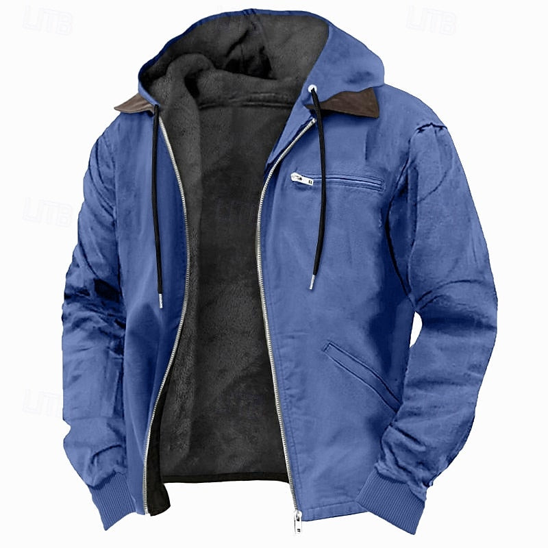 Men's Hooded Winter Jacket with Full-Zip Closure and Fleece-Lined Interior