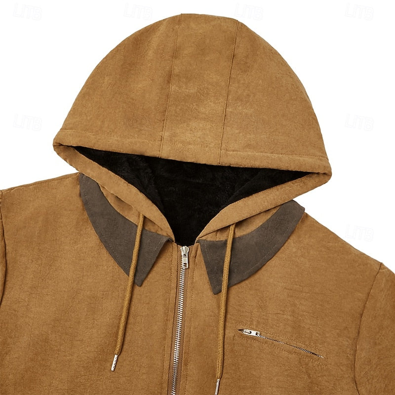 Men's Hooded Winter Jacket with Full-Zip Closure and Fleece-Lined Interior