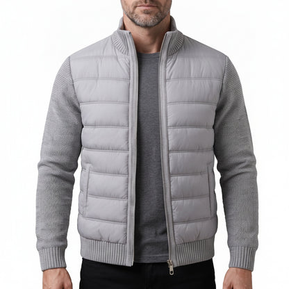 Men's Hybrid Puffer Jacket with Stand Collar and Full Zip