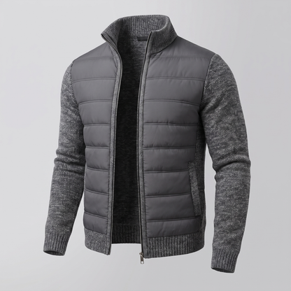 Men's Hybrid Puffer Jacket with Stand Collar and Full Zip