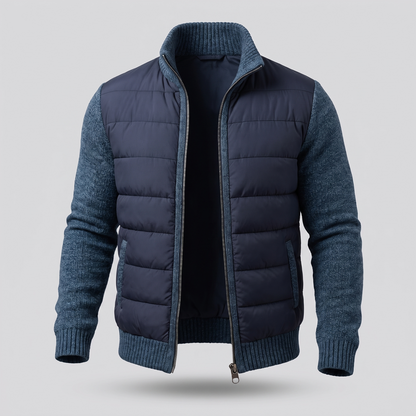 Men's Hybrid Puffer Jacket with Stand Collar and Full Zip