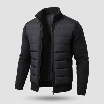 Men's Hybrid Puffer Jacket with Stand Collar and Full Zip