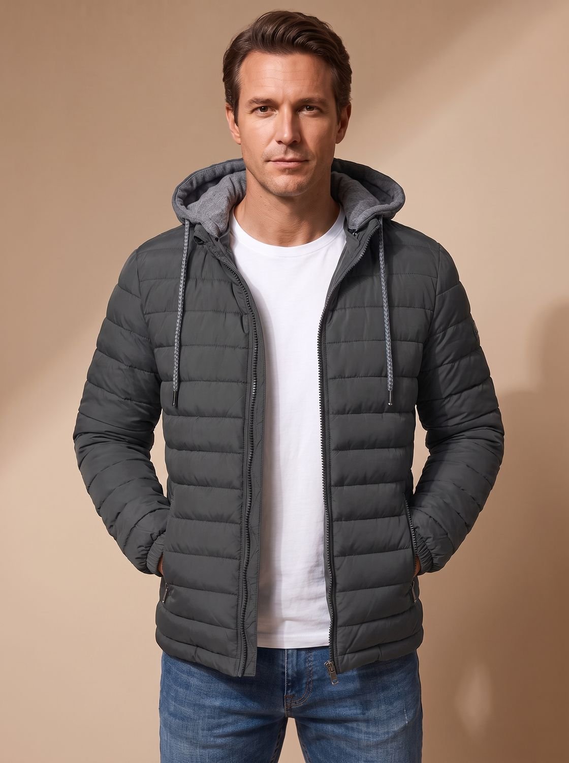 Men's Lightweight Quilted Puffer Jacket with Hood