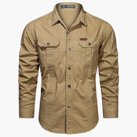 Men's Long Sleeve Cargo Shirt with Dual Chest Pockets - 1