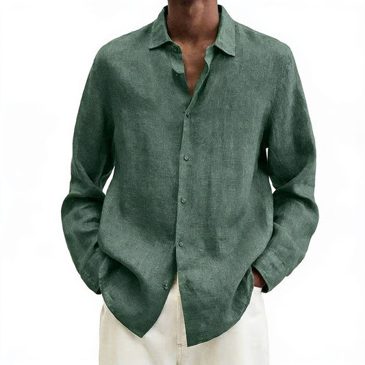 Men's Long Sleeve Casual Collar Shirt with Loose Fit - 1
