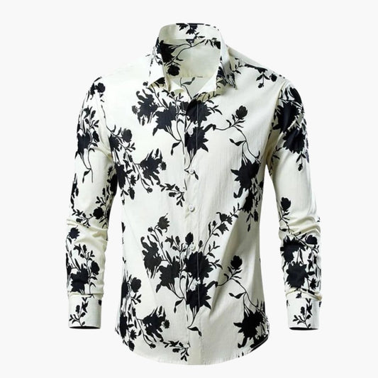 Men's Long Sleeve Floral and Botanical Print Shirt with Classic Collar - 1