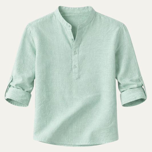 Men's Long Sleeve Roll-Up Mao Collar Shirt Regular Fit - 1