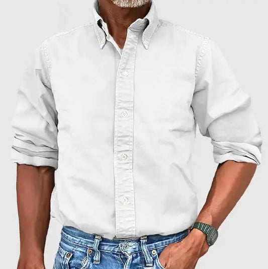 Men's Long Sleeve Shirt with Button-down Collar and Regular Fit - 1