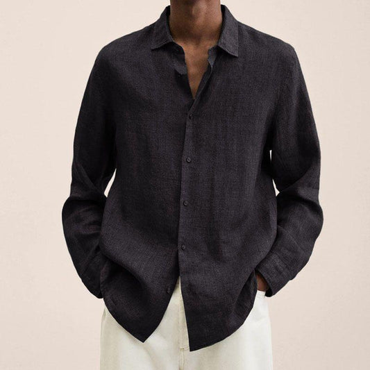 Men's Long Sleeve Shirt with Classic Collar and Buttons - 1