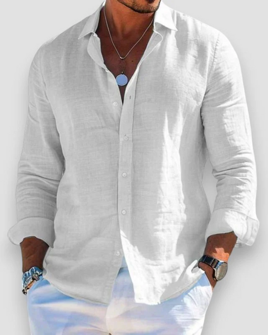 Men's Long Sleeve Shirt with Classic Collar and Buttons - 1