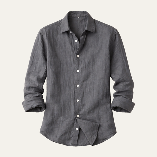 Men's Long Sleeve Shirt with Classic Collar and Buttons - 1