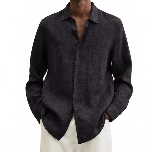Men's Long Sleeve Shirt with Classic Collar and Buttons - 1