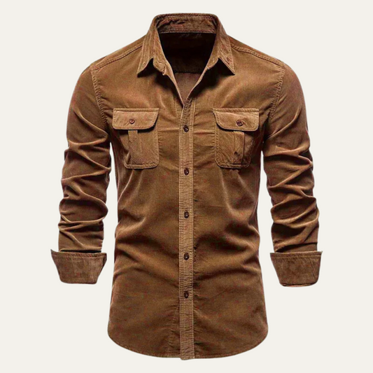 Men's Long Sleeve Shirt with Classic Collar and Patch Pockets - 1
