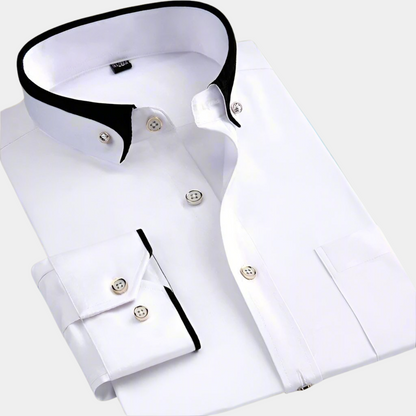 Men's Long-Sleeve Shirt with Contrast Collar and Cuffs