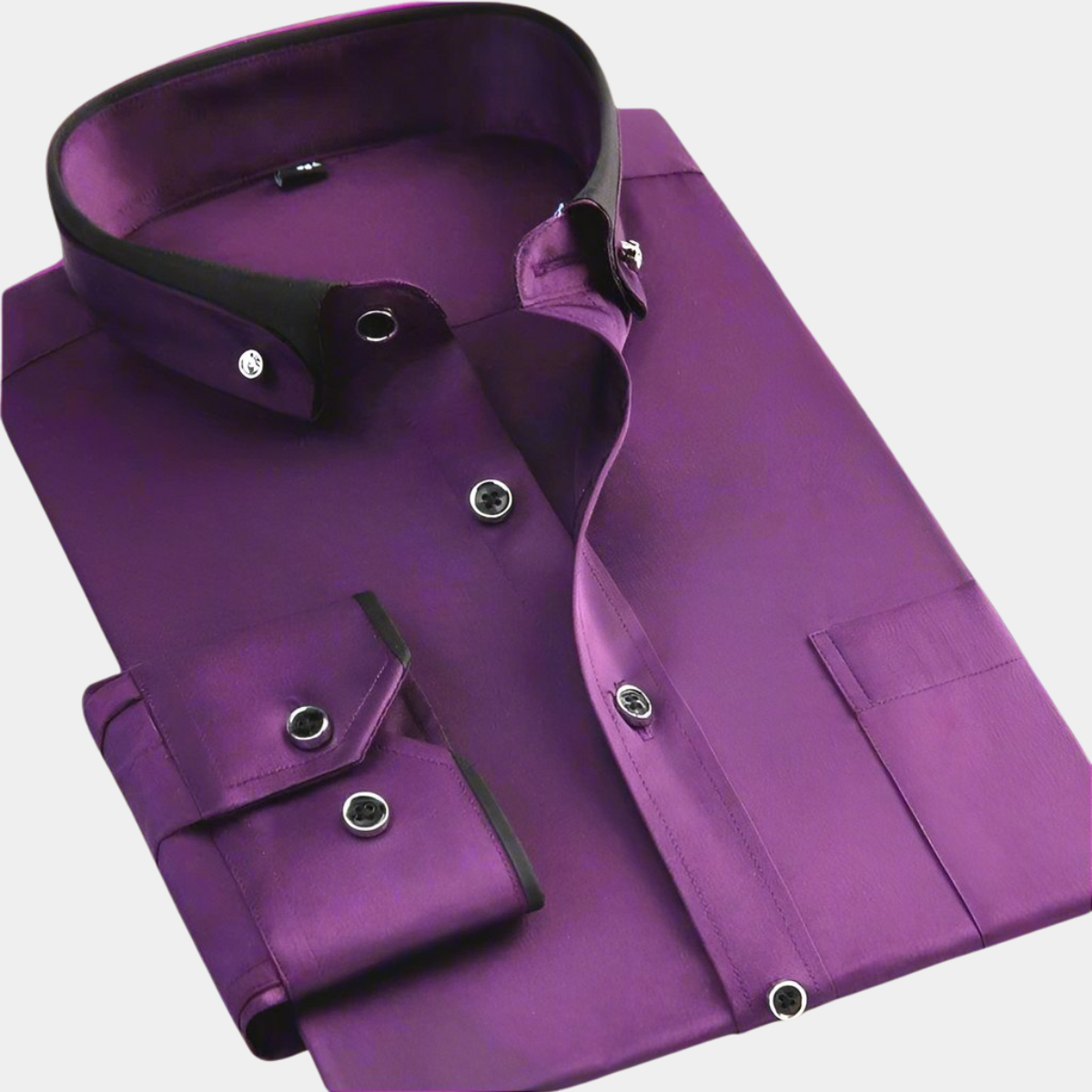 Men's Long-Sleeve Shirt with Contrast Collar and Cuffs