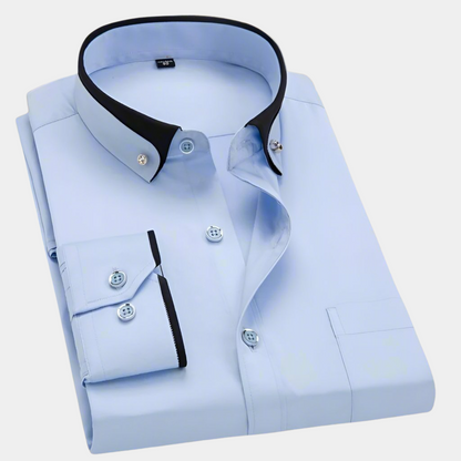 Men's Long-Sleeve Shirt with Contrast Collar and Cuffs