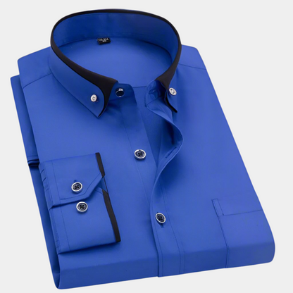 Men's Long-Sleeve Shirt with Contrast Collar and Cuffs