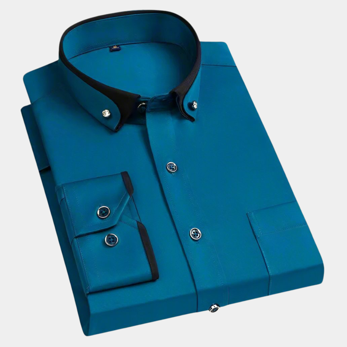 Men's Long-Sleeve Shirt with Contrast Collar and Cuffs