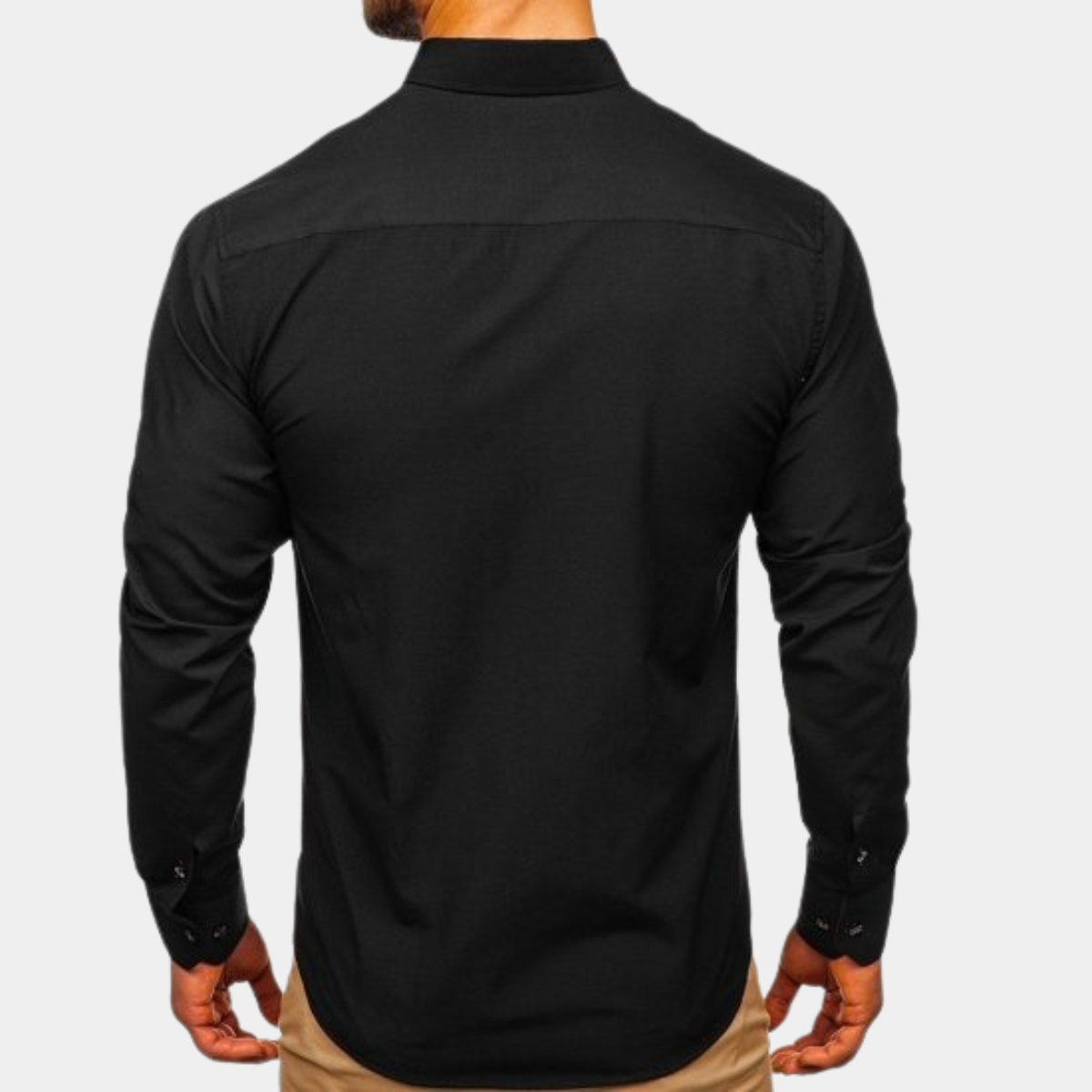 Men's Long-Sleeve Shirt with Contrast Collar and Cuffs
