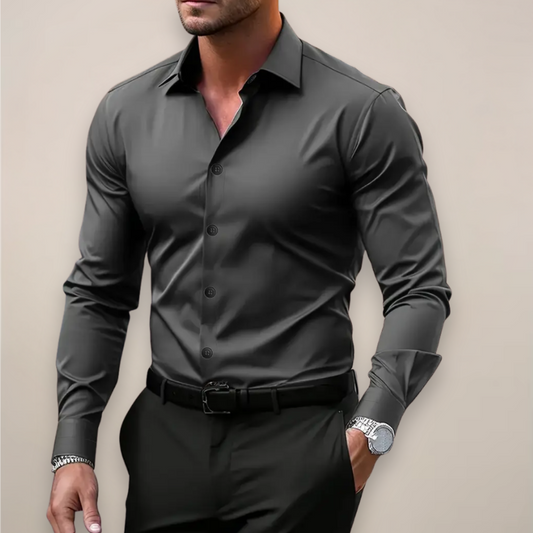 Men's Long Sleeve Shirt with Notched Collar Regular Fit - 1