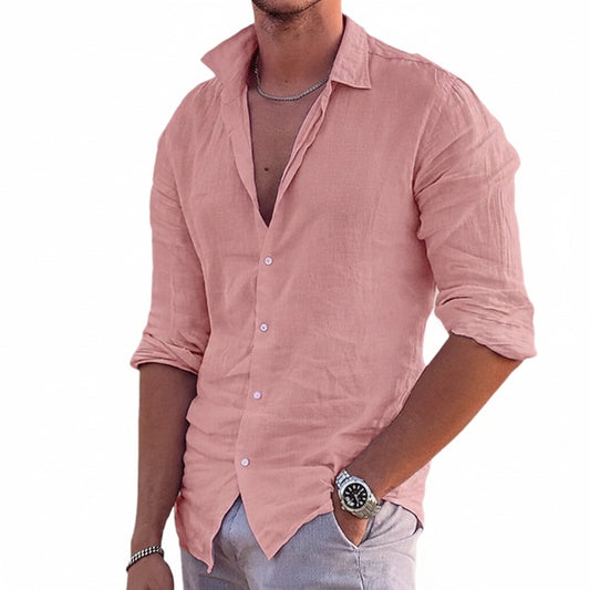 Men's Long Sleeve Shirt with Open Notch Collar Regular Fit - 1