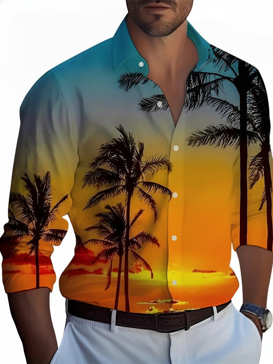 Men's Long Sleeve Shirt with Print and Classic Collar - 1
